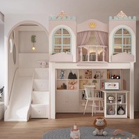 Lit mezzanine avec bureau sous un lit superposé avec armoire coulissante Conception personnalisée de lits avec bureaux sous mobilier à thème chambre d'enfants