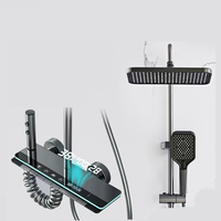 Ensemble de douche thermostatique économique 4 fonctions avec affichage numérique LED, mitigeur de salle de bain chaud/froid en aluminium gris