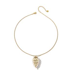 Collier pendentif en acier inoxydable 316L plaqué or PVD, design raisin perlé, bijoux fins - Product Image 1