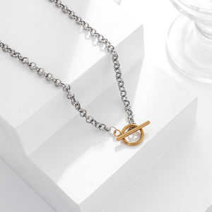 Stilvolle Edelstahl-Halskette mit Knebelverschluss, Zweifarbig, Grobgliedrig, für Damen und Herren, mit Geometrischen Steinen für Jubiläen und Anlässe - Product Image 4