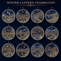 Pièce commémorative personnalisée en métal de luxe, motif lanterne d'hiver en relief 3D, pièce de défi, cadeau souvenir, vente en gros, usine OEM ODM