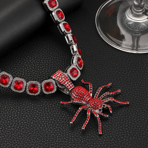 NL2114 Juego de Joyería con Cadena Cubana de Plata con Incrustaciones de Diamantes de Imitación Rojos <span class=keywords><strong>Araña</strong></span> para <span class=keywords><strong>Hombre</strong></span> y Mujer - Product Image 5