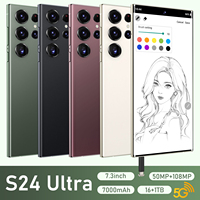 هواتف ذكية 5G S24 Ultra بذاكرة 16 جيجابايت + 1 تيرابايت، شريحتين، معالج عشاري النواة، شاشة HD 7.3 بوصة بمعدل تحديث 90 هرتز، كاميرا خلفية 108 ميجابكسل، معالج Snapdragon 800، شحن سريع 65 واط، نظام أندرويد