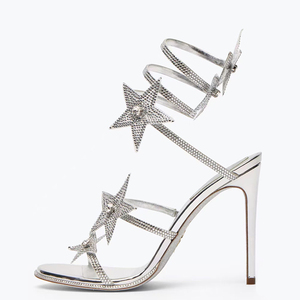 Sandales à talons hauts sexy pour femme, avec lanières croisées à la cheville, ornées de diamants et étoiles, grande taille 46, style stiletto - Product Image 5
