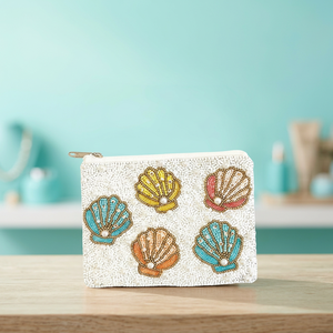 Pochette carrée en toile brodée de coquillages Jaunty Beach, accessoire de voyage tendance, couleurs mélangées, usage quotidien - Product Image 2
