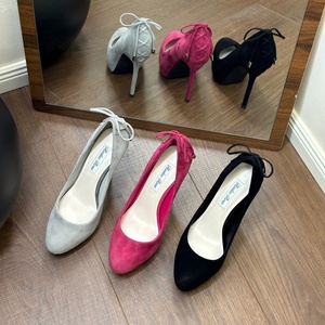 Escarpins à plateforme en daim à bout rond avec nœud et lacets arrière, style rétro, pour soirée, style millénaire, chaussures de mariée - Product Image 6