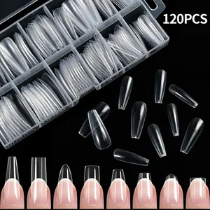 120 Uñas Postizas de Gel Suave Transparente en 8 Estilos, Cortas/Largas, Cuadradas/Ovaladas/Forma Ataúd, 12 Tamaños, Cobertura Completa, Puntas Acrílicas Artificiales - Product Image 4