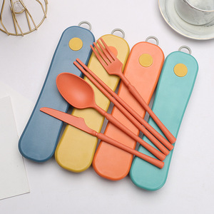 Paille de blé réutilisable durable Portable créatif boîte rotative couteau fourchette cuillère baguettes ensemble de vaisselle - Product Image 2