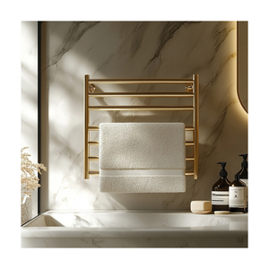 Sèche-serviettes électrique <span class=keywords><strong>doré</strong></span> poli pour barbier avec chauffage, support mural simple en acier inoxydable pour salle de bain - Product Image 5