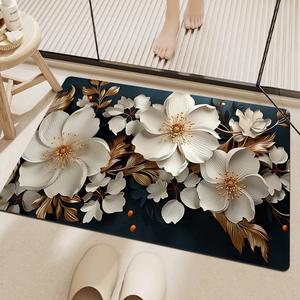 Alfombra Absorbente para Baño, Diseño Floral, Efecto Visual 3D, Antideslizante, Secado Rápido, Rectangular, Fibra de Poliéster, Estilo Contemporáneo - Product Image 3