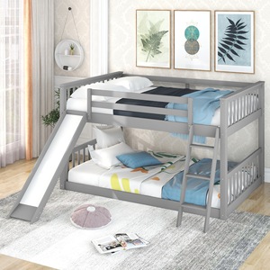 เตียงสองชั้นไม้สีเทาพร้อมสไลเดอร์และบันไดสำหรับเฟอร์นิเจอร์ห้องนอนเด็ก - Product Image 4