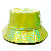 Topi Bucket Holografik Gaya Hip Hop Jalanan Warna Emas Perak Kulit PU Pelindung Matahari untuk Pertunjukan Panggung Produsen Topi Kustom