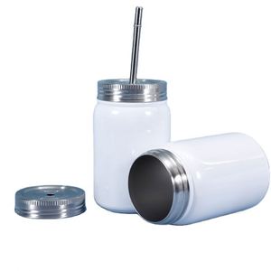 Custom 500ml 17oz Double Layer Stainless Steel Sublimation Vacuum Insulated Mason Jar Tumbler <b>Drink</b> Cup Mug with <b>Straw</b> - Product Image 4