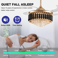 Lampe à LED en cristal de couleur or noir moderne pour l'intérieur Ventilateur de plafond avec moteur à courant continu et télécommande Accessoire d'intérieur décoratif