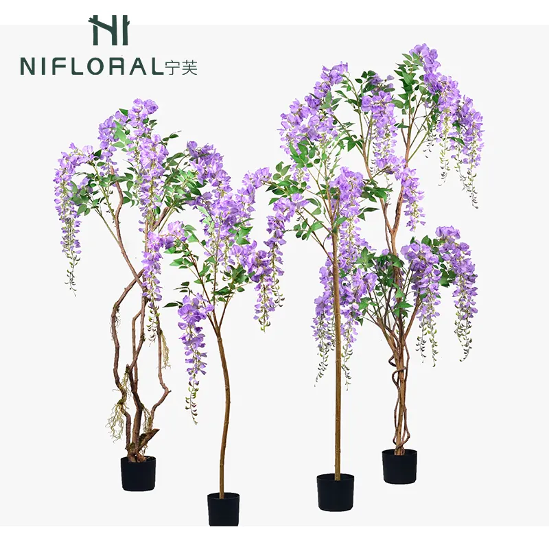 निफ्लोरल उच्च गुणवत्ता वाले यथार्थवादी नकली फूल के पेड़ 150 सेमी वेडिंग इंटीरियर विस्टेरिया फूल के पेड़