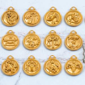 Breloque ronde personnalisée en acier inoxydable or et argent avec signe <span class=keywords><strong>du</strong></span> zodiaque et <span class=keywords><strong>mois</strong></span> de naissance, estampée, pour la fabrication de bijoux, cadeau d'anniversaire - Product Image 1