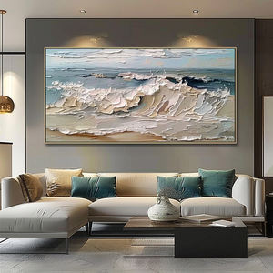 Peintures à l'huile abstraites 3D sur toile grand format personnalisées en gros, art mural décoratif moderne pour la maison, vagues océaniques au couteau - Product Image 2