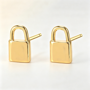Wholesale Cute Designer 18K Gold Plated Cubic Zirconia Lock Stud Earrings for Women - Product Image 1