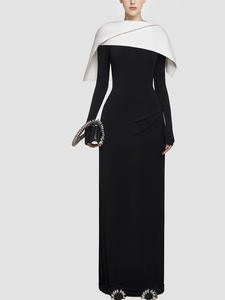 Abito Formale Lungo a Pieghe con Blocchi di Colore Bianco <span class=keywords><strong>e</strong></span> Nero, Lavorato a Maglia, con Vita Stretta <span class=keywords><strong>e</strong></span> Effetto Snellente, Collezione Primavera Estate 2026 - Product Image 2