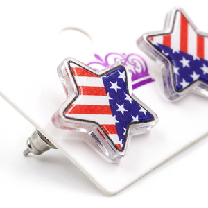 Boucles d'oreilles à clous en acrylique patriotiques avec drapeau américain |   Étoiles du 4 juillet, Jour de l'Indépendance |   Bijoux de Fêtes en Gros - Product Image 2