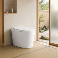 WC intelligent de luxe rond monobloc avec réservoir intégré, bouclier anti-éclaboussures, siphon en S, chasse d'eau automatique, siège chauffant, lavage féminin et télécommande