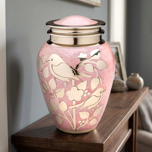 AHO American/European Pink Silver Blessing Birds Metal Urn Keepsake Ashes Modern Cremation Velvet Bag Funerals Supplies - I H C - Product Image 3