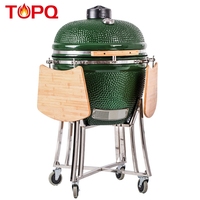 Barbecue Kamado TOPQ 25 pouces, fumoir en céramique haut de gamme avec accessoires pour granulés de bois et charbon de bois, grand barbecue d'extérieur