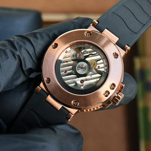 Reloj de Hombre de Alta Gama, Automático, con Fecha, Luminoso, Resistente al Agua, Cristal de Zafiro, Esfera con Patrón de Ondas Plateadas, Correa de Goma Negra - Product Image 5