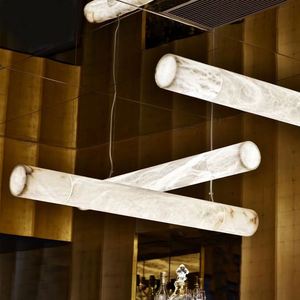 Lustre LED moderne de luxe, décoratif, <span class=keywords><strong>en</strong></span> marbre et laiton, pour plafond haut, <span class=keywords><strong>en</strong></span> albâtre naturel, <span class=keywords><strong>colonne</strong></span> ovale, contemporain - Product Image 2