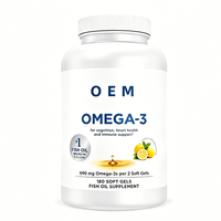 Huile de poisson oméga-3 au citron OEM, 180 gélules molles, 690 mg d'oméga-3 par portion, soutien cardiaque, cérébral et immunitaire pour adultes, complément sans reflux.
