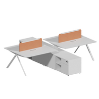 Poste de travail de bureau double face 6 places avec armoire de rangement latérale, bureau modulaire pour personnel avec cloison