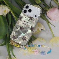 Coque de téléphone imprimée léopard étoilé pour Samsung S26 S25 S22 A36, étui de protection avec sangle perlée pour iPhone 17/16/15/14/11 Pro Max