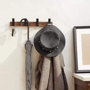 Walnut Wooden Wall Mounted Folding <b>Hooks</b> High Quality Single Organizer Multifunctional <b>Hook</b> Rack for <b>Kitchen</b> Bathroom - Product Image 3