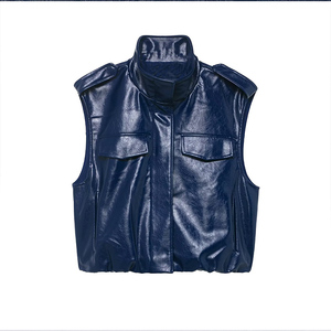 Veste <span class=keywords><strong>en</strong></span> similicuir pour <span class=keywords><strong>femme</strong></span> ZATRHMBM, collection printemps/automne 2026, nouvelle mode, col montant rétro, sans manches - Product Image 1