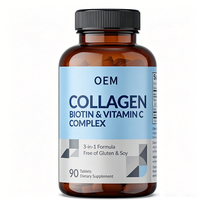 Comprimés de collagène, biotine et vitamine C OEM 3-en-1 pour adultes, sans gluten, sans soja, 90 comprimés, complément alimentaire, améliore la mémoire