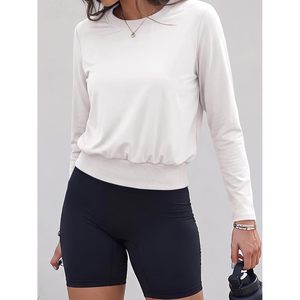 Custom Womens <b>Cropped</b> <b>Long</b> <b>Sleeve</b> Yoga <b>Top</b> Moisture Wicking Active Wear Casual Oversized Fit - Product Image 2