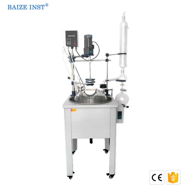 1L-200L laboratory jacketed one double three layer glass tube chemical lined reactor destillation with heating element