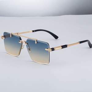 Lunettes de soleil de luxe sans monture pour hommes, protection UV400, monture carrée en métal, lunettes de conduite C23 argent double gris ZX-3171 - Product Image 3