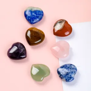 2024 Best Selling Natural Crystal Lucky Stone Colorful Semi-precious Heart Shaped Pocket Healing Stone Custom Jade Worry Stone