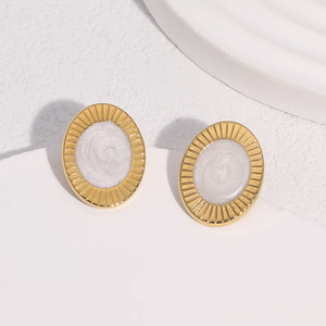 Boucles d'oreilles ovales modernes en acier inoxydable 304 plaqué or 18 carats, imperméables, non décolorantes, matériau de bijoux pour un usage quotidien et les fêtes - Product Image 5