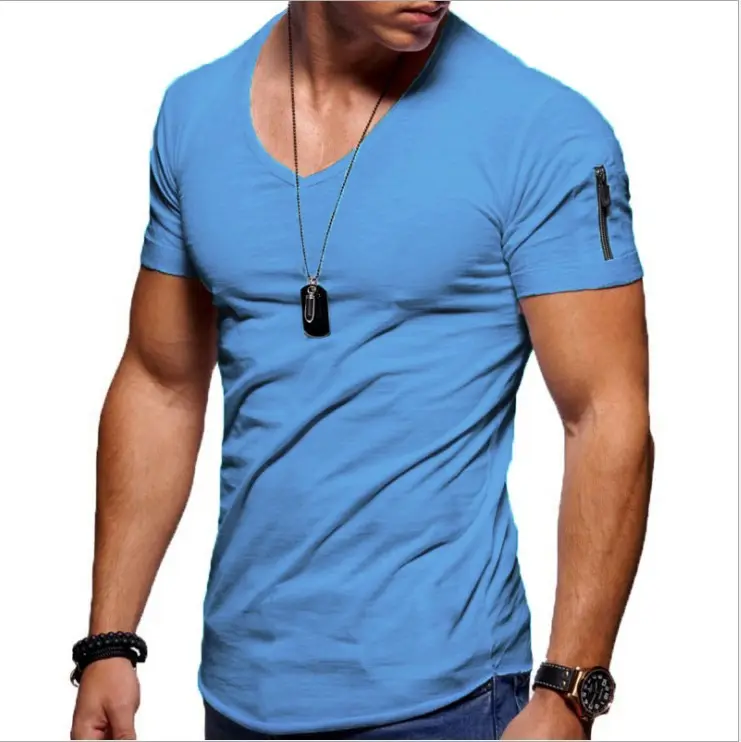 T-shirts décontractés à logo personnalisé de qualité en gros t-shirt Henley vierge à boutons pour hommes et col rond