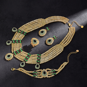 Dubai UAE 4Pcs Đồ Trang Sức Cô Dâu Bộ Sang Trọng Cubic Zirconia Wedding Trang Sức Set Vàng Mạ Đảng Vòng Cổ Bông Tai Bộ - Product Image 2