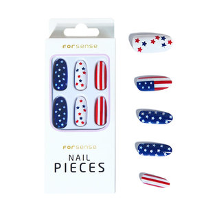 24 pcs independencia american faux ongles avec colle cinq étoiles presse sur les ongles non toxique personnalisé acrylique long faux ongles fournisseur - Product Image 6