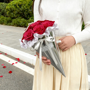 New 520 Valentines Day Ice Cream Cone Artificial Flower Bouquet Elegant Creative Gift For Girls Best Friend - Product Image 3