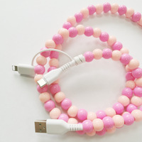 Câble de charge double 2-en-1 USB Type-C perlé rose et rouge de marque YuAn, nouvelle collection, vente chaude, pour charge rapide de téléphone