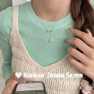 <b>Blue</b> Teardrop Gem Pull-Tab Adjustable Clavicle Necklace 925 Sterling Silver - Product Image 2