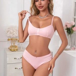 Ensemble de soutien-gorge décontracté sans armatures à boutons-pression sur le devant, best-seller transfrontalier, en coton doux et confortable, motif floral ajusté - Product Image 1
