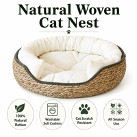 Lit pour chat en rotin tressé, couleur unie, lavable, panier pour chat, mobilier pour animaux de compagnie toutes saisons, OEM ODM