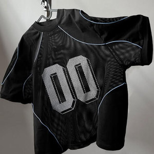 Impression personnalisée Hip Hop Streetwear sport goutte épaule Boxy coupe courte maillot de Football maille surdimensionné Baggy Streetwear t-shirt - Product Image 1