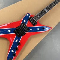 Gitar Listrik Merah Custom, Body Mahoni, Leher Maple, 6 Senar Baja, Kotak Busa, Buatan China dengan Bendera, Tersedia, Wash~bun